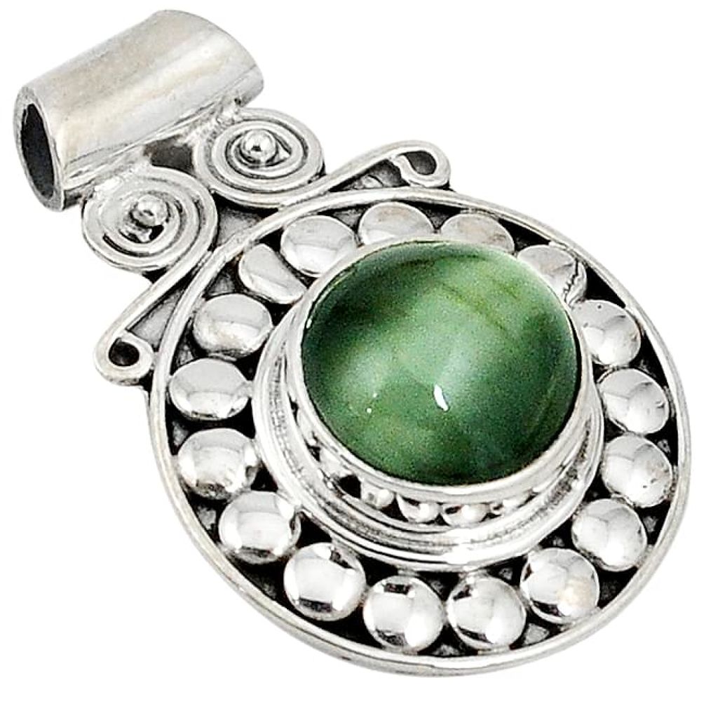 Green cats eye round shape 925 sterling silver pendant jewelry j41909