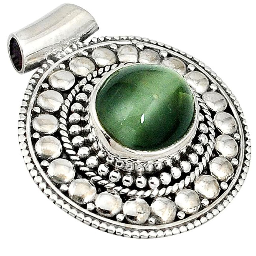Green cats eye oval shape 925 sterling silver pendant jewelry j41911