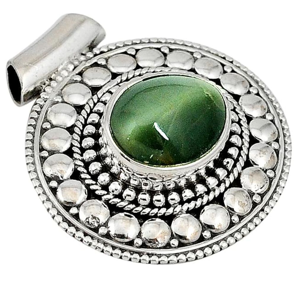 925 sterling silver green cats eye oval shape pendant jewelry j41913