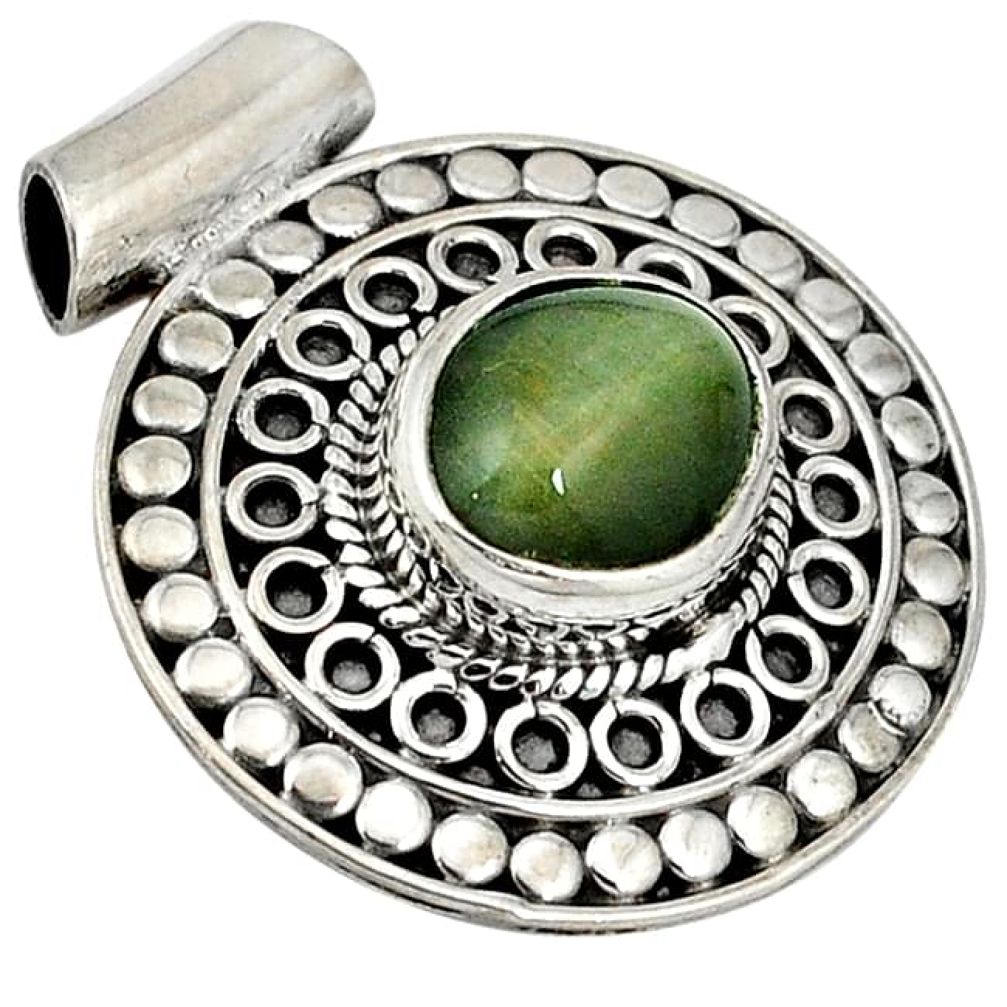 925 sterling silver green cats eye oval shape pendant jewelry j41919