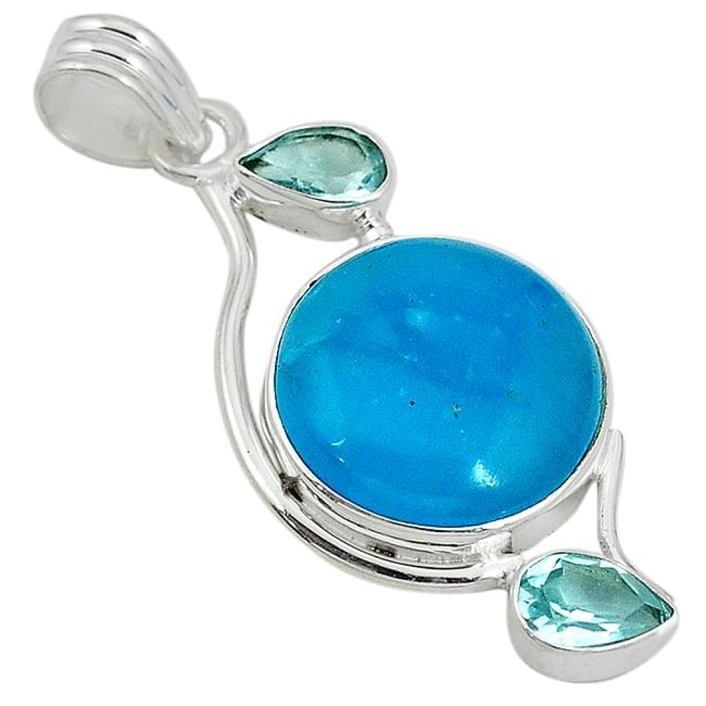 Blue smithsonite round topaz 925 sterling silver pendant jewelry j41953