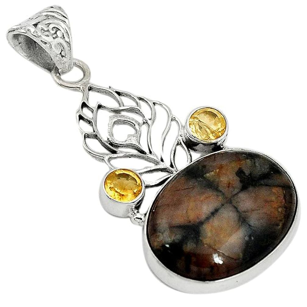 Natural brown chiastolite citrine 925 sterling silver pendant jewelry j41999