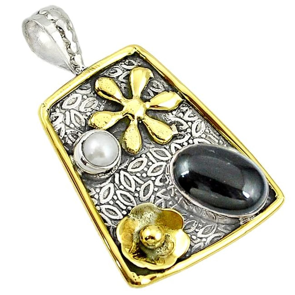 925 sterling silver victorian natural black star two tone flower pendant j48834