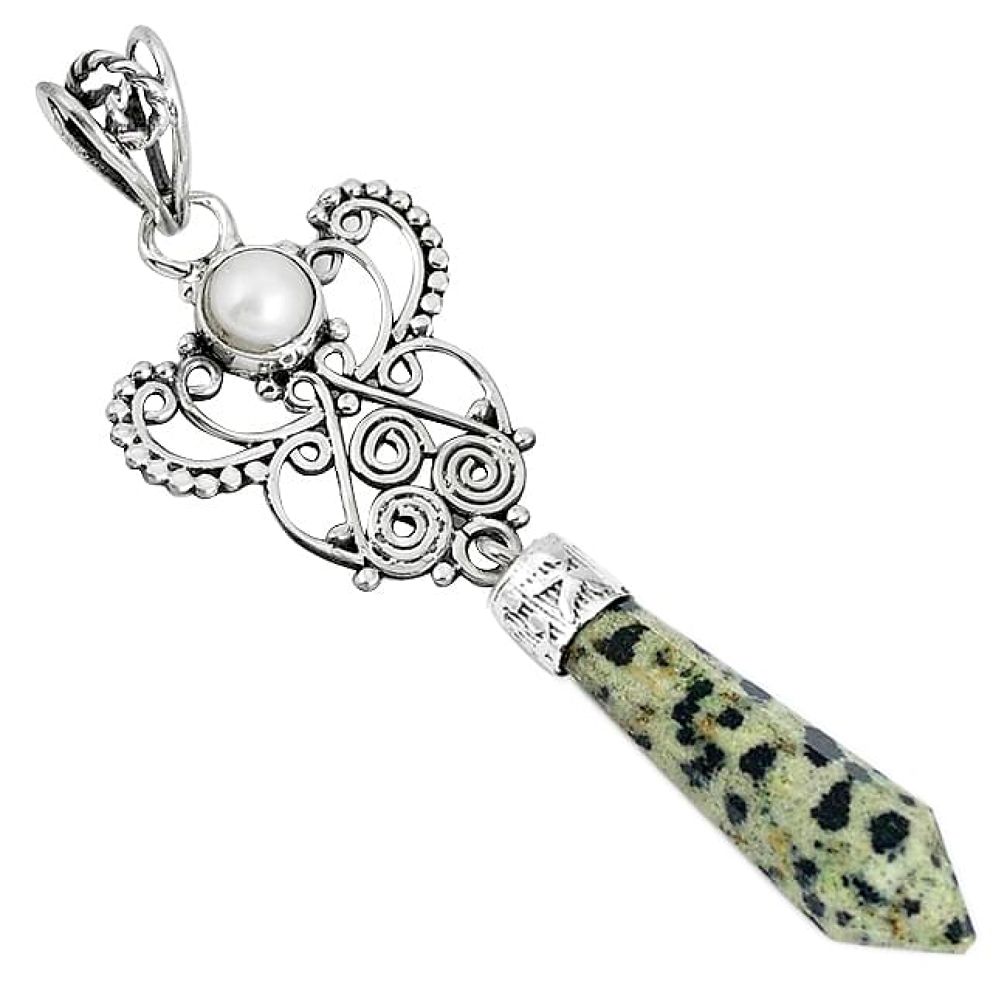 Natural brown dalmatian pearl 925 sterling silver pendant jewelry j49061