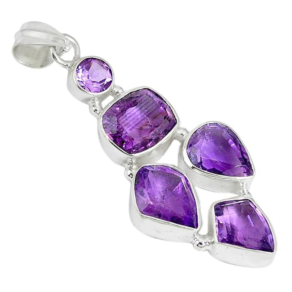 925 sterling silver natural purple amethyst fancy pendant jewelry j49092