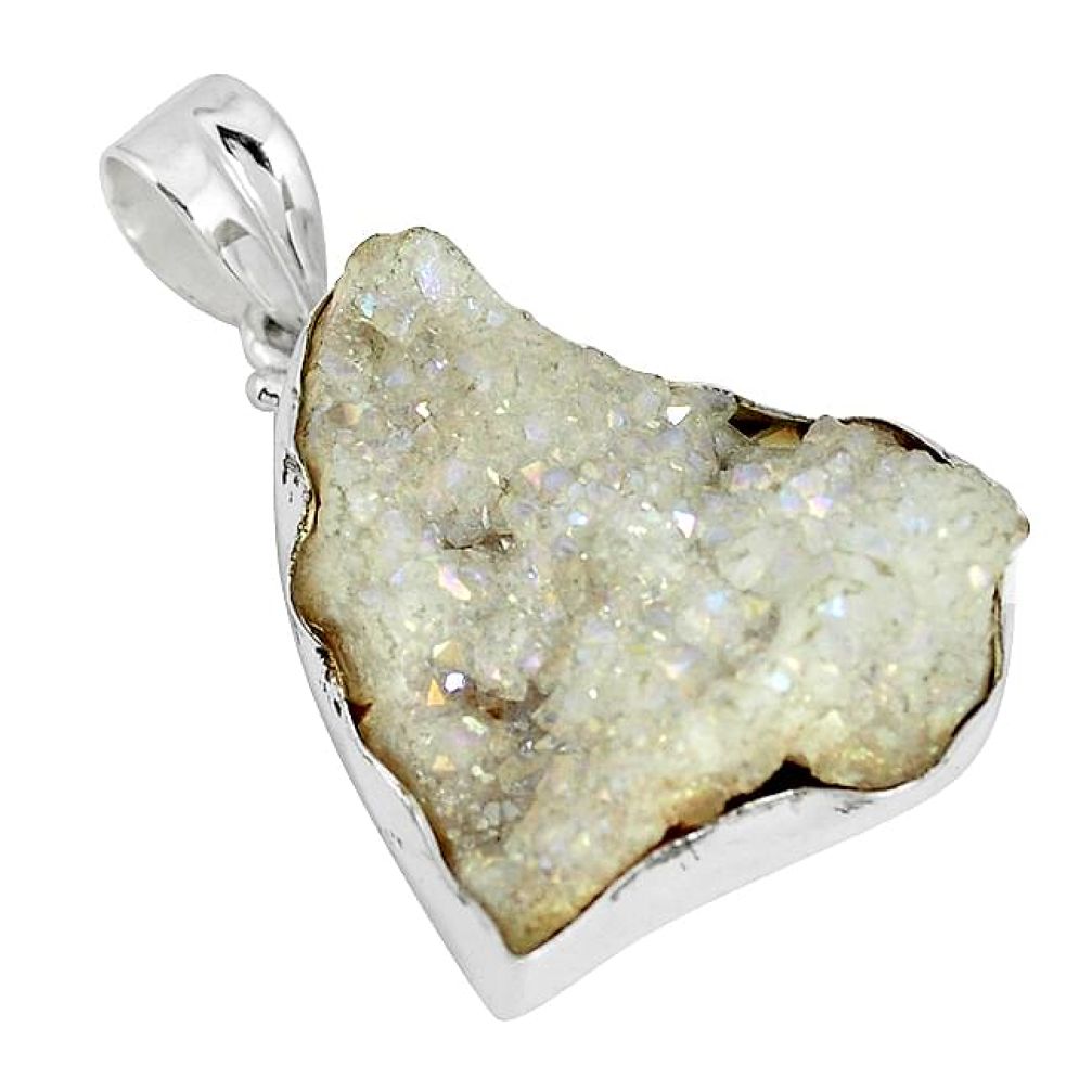 Natural multi color sunshine druzy 925 sterling silver pendant j53413