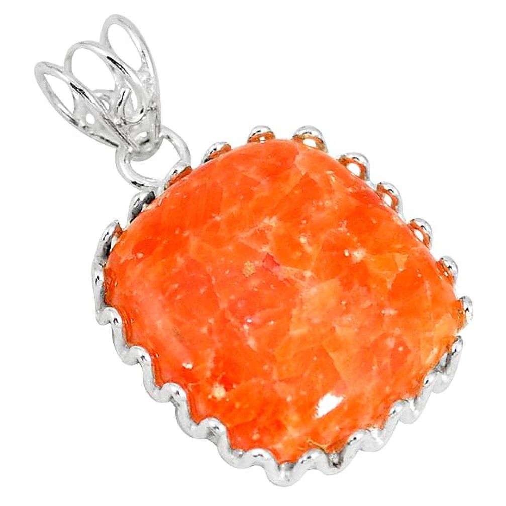 Natural orange calcite 925 sterling silver pendant jewelry j53463
