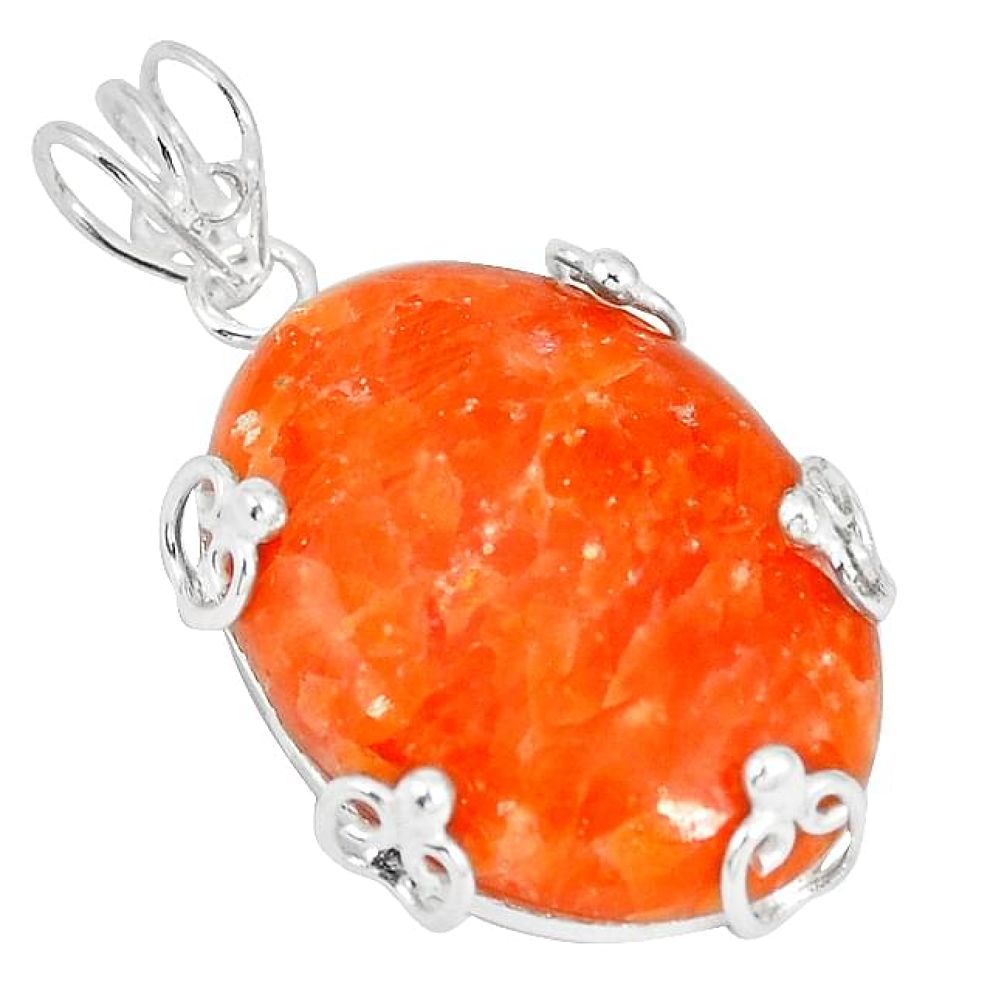 925 sterling silver natural orange calcite oval pendant jewelry j53464