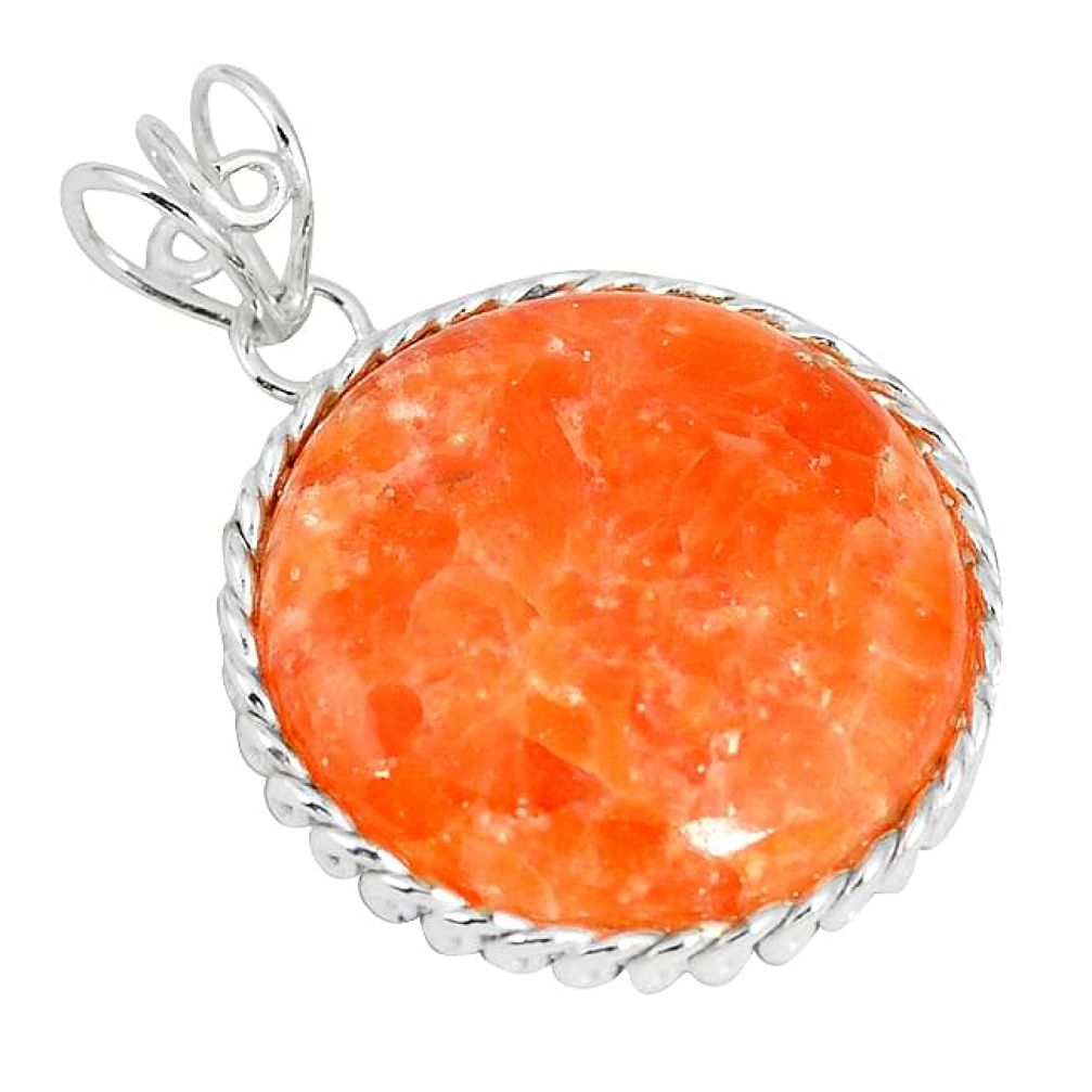 Natural orange calcite 925 sterling silver pendant jewelry j53466