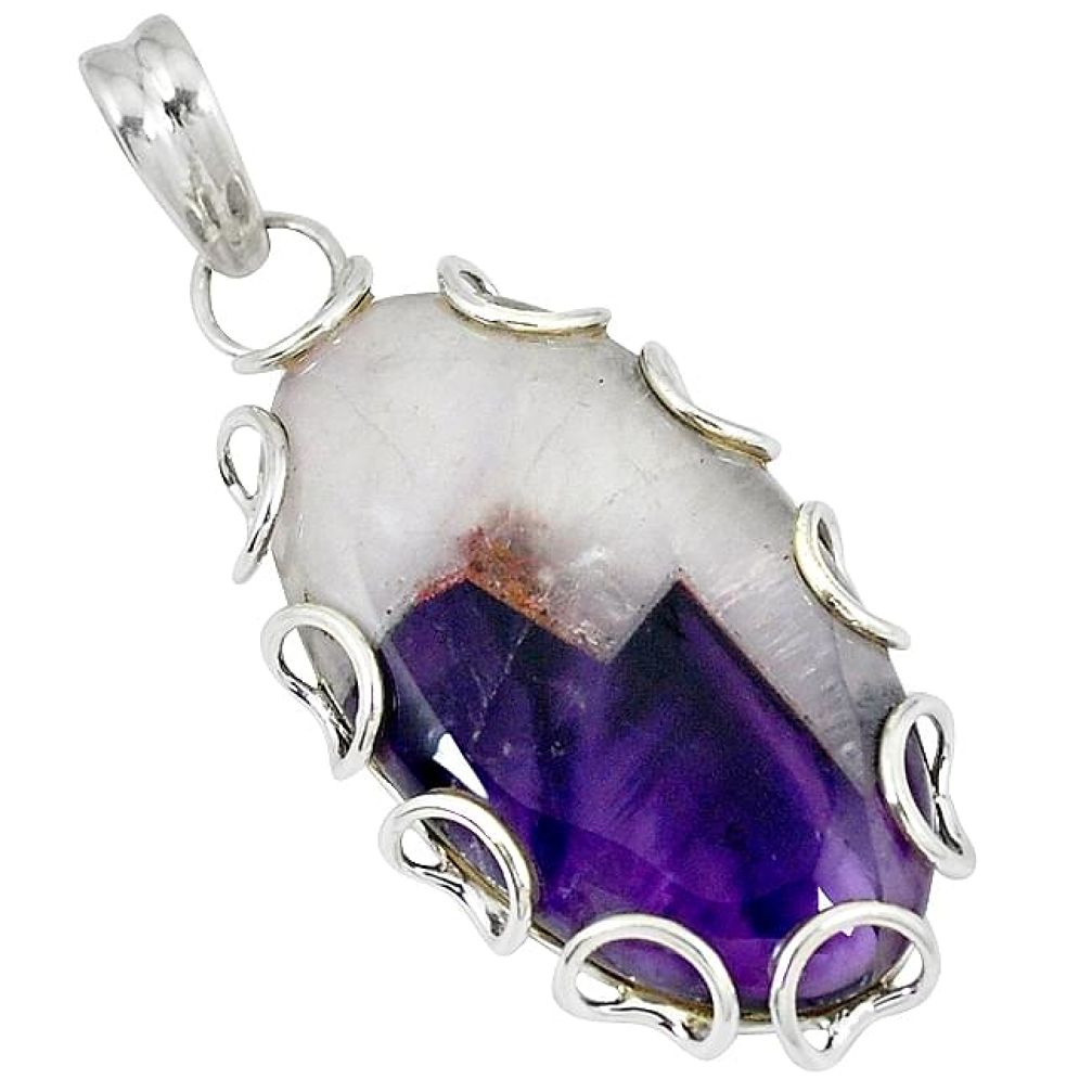 Natural purple chevron amethyst 925 sterling silver pendant jewelry j53725