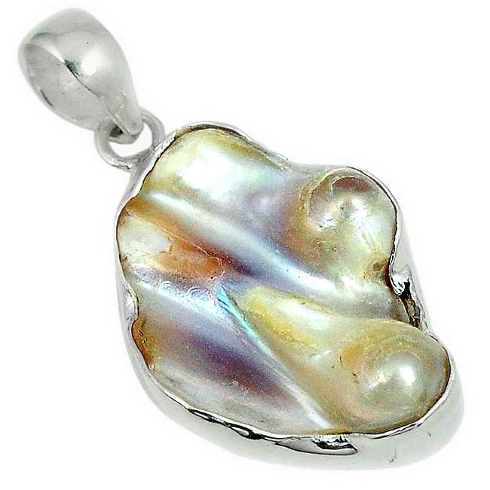 Natural white mother of pearl fancy 925 sterling silver pendant jewelry k10309