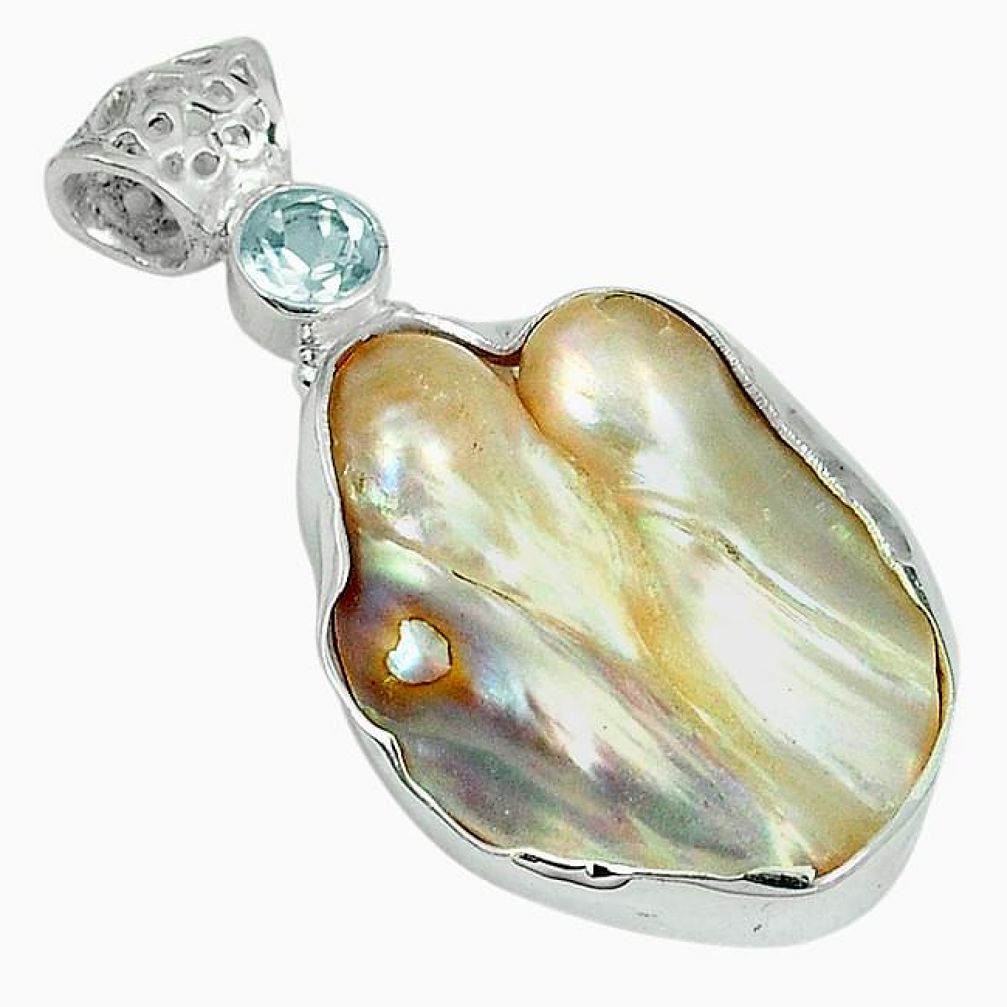 Natural white mother of pearl topaz 925 sterling silver pendant jewelry k10311