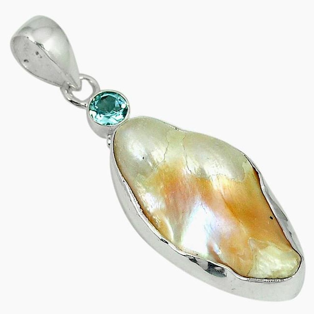 Natural white mother of pearl topaz 925 sterling silver pendant jewelry k10316