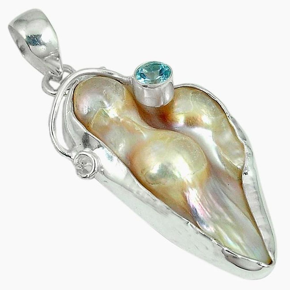 Natural white mother of pearl topaz 925 sterling silver pendant jewelry k10318