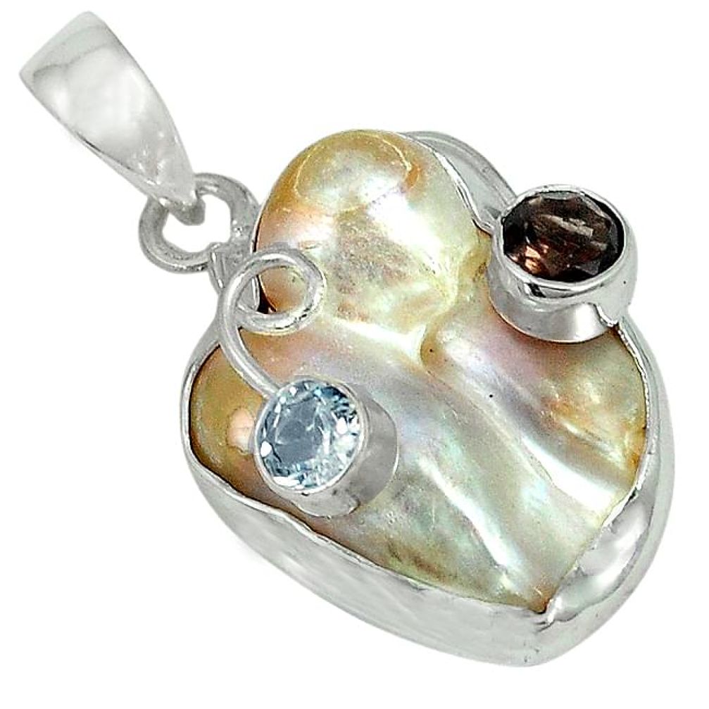 Natural white mother of pearl smoky topaz 925 silver pendant jewelry k10320