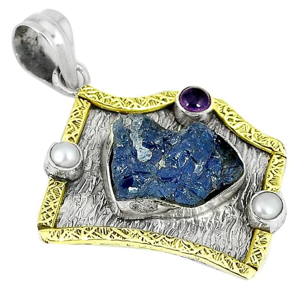 Victorian natural blue tanzanite 925 silver two tone pendant jewelry k10741