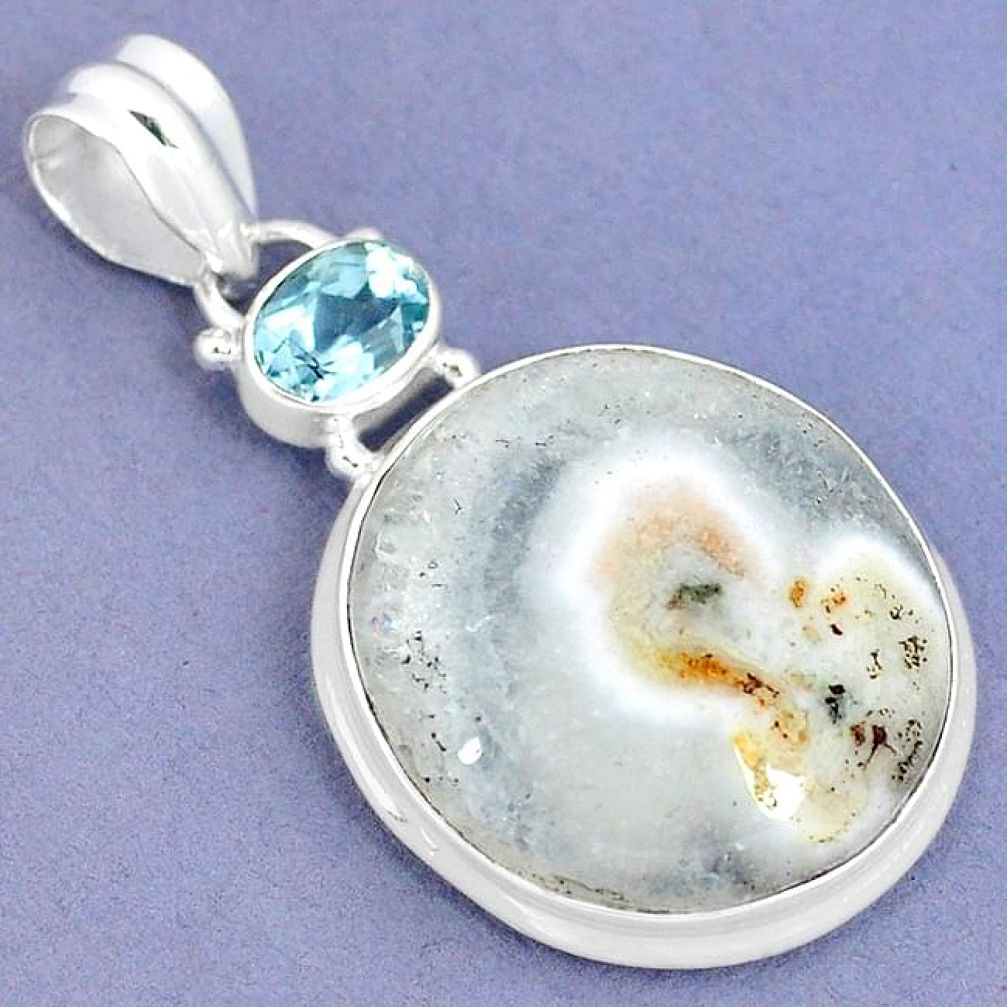 Natural white solar eye topaz 925 sterling silver pendant jewelry k37432