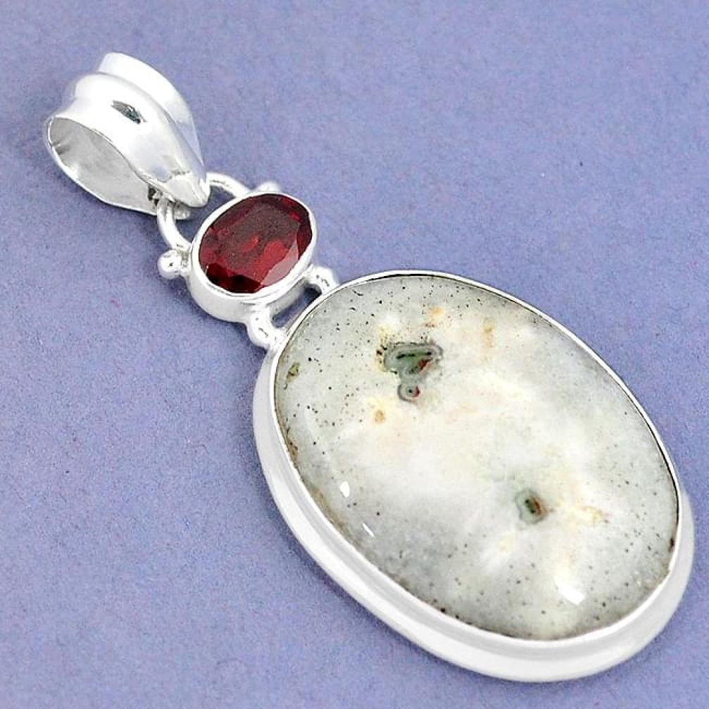 Natural white solar eye red garnet 925 sterling silver pendant k37435