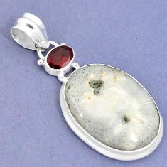 Natural white solar eye red garnet 925 sterling silver pendant k37435
