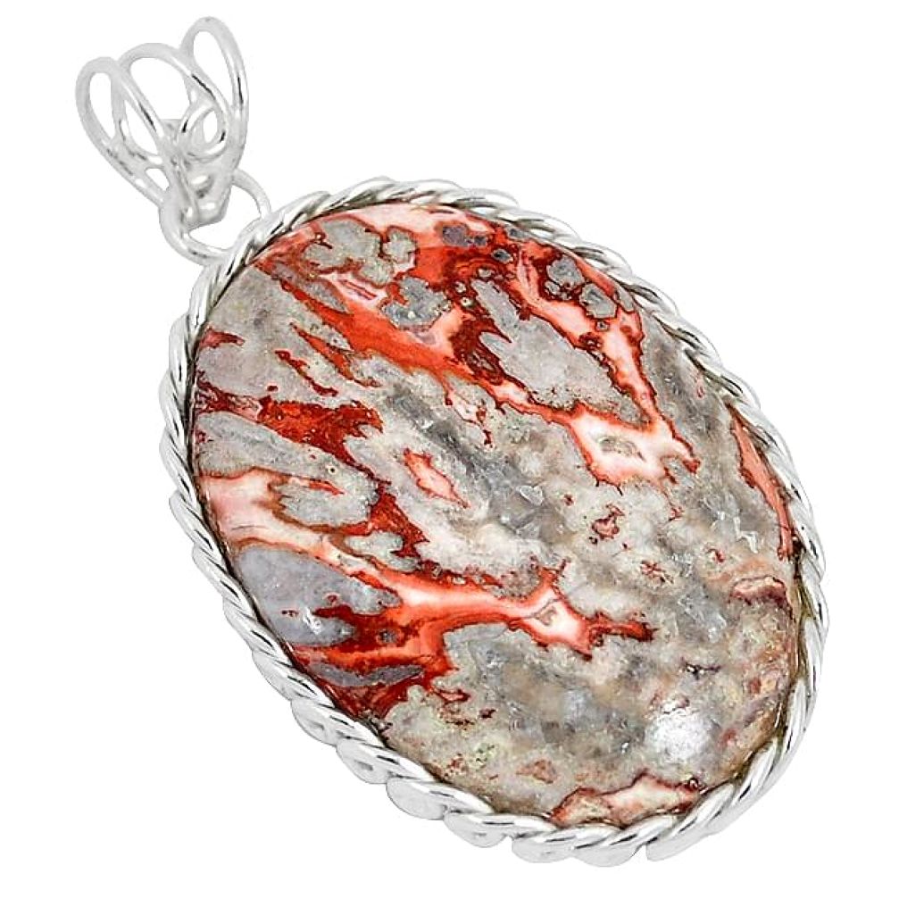 Natural orange poppy jasper 925 sterling silver pendant jewelry k37581