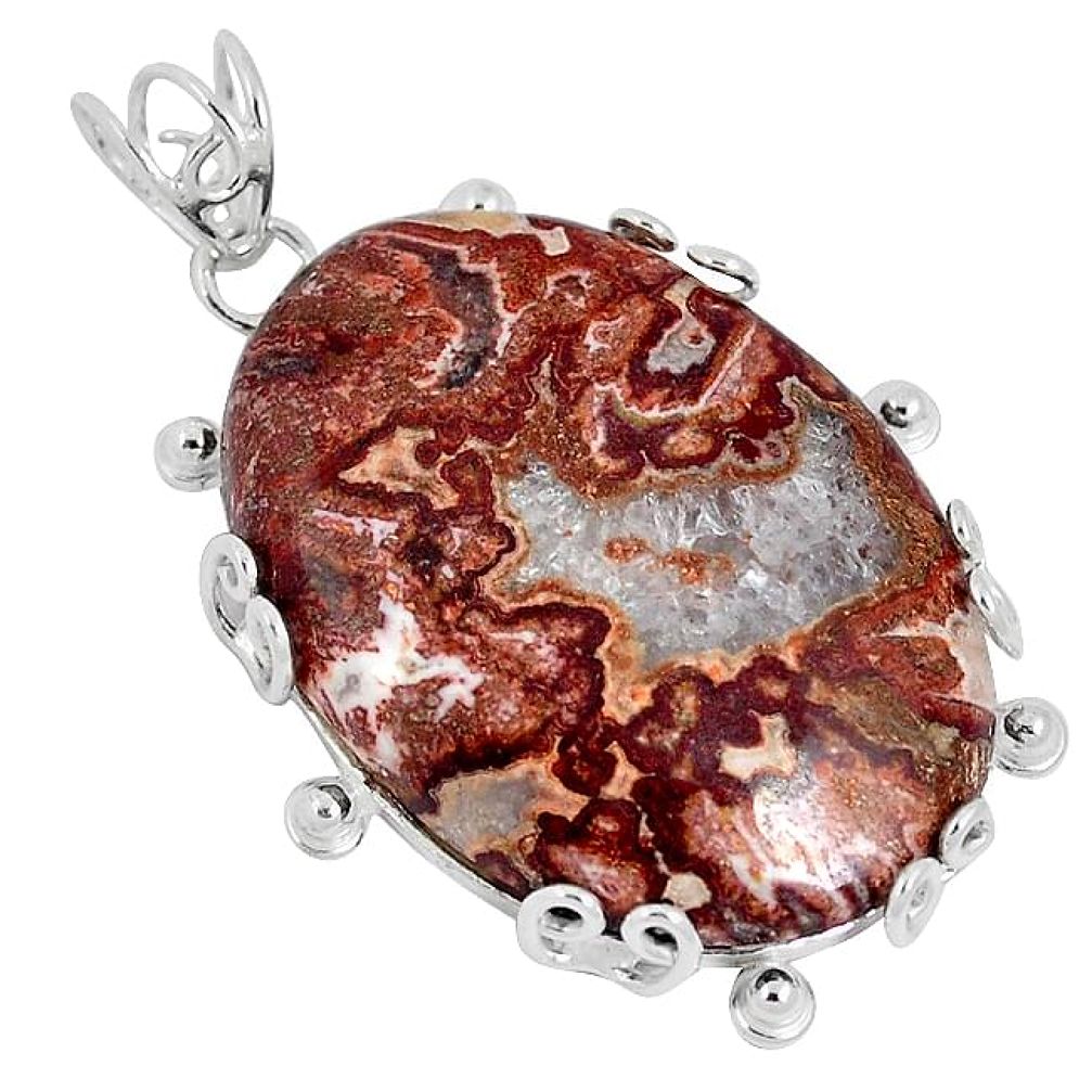 925 sterling silver natural orange poppy jasper oval pendant jewelry k37590