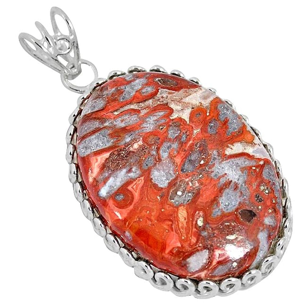 Natural orange poppy jasper oval 925 sterling silver pendant jewelry k37600