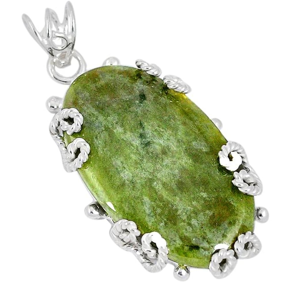 Natural green serpentine 925 sterling silver pendant jewelry k37621