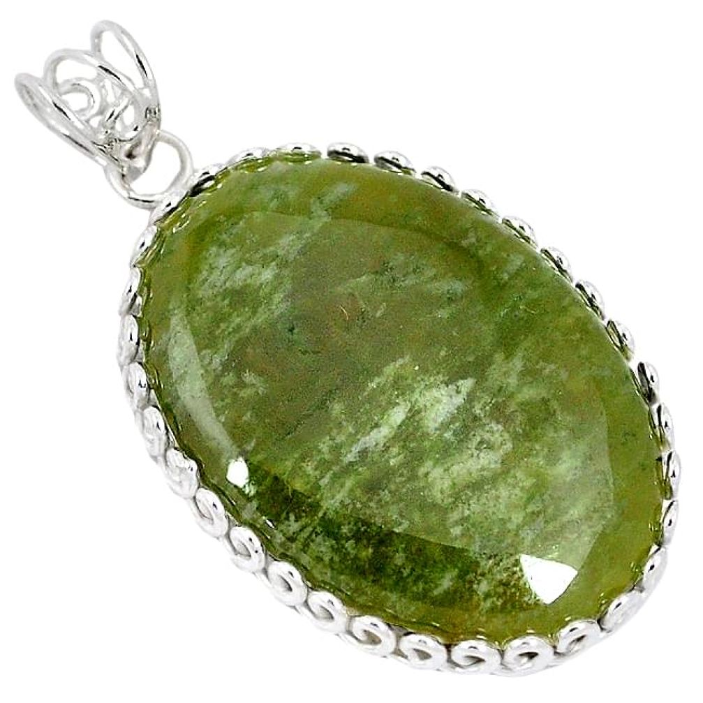 Natural green serpentine 925 sterling silver pendant jewelry k37622