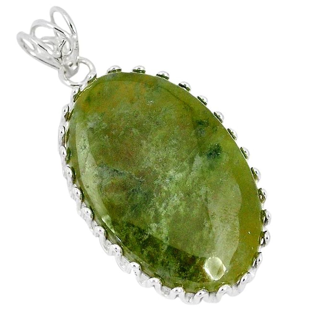 Natural green serpentine oval 925 sterling silver pendant jewelry k37623