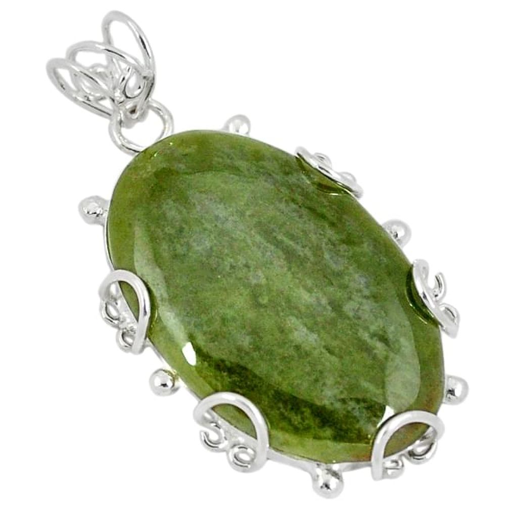 925 sterling silver natural green serpentine oval shape pendant jewelry k37630