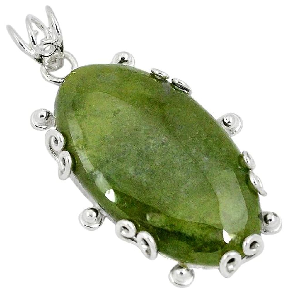 925 sterling silver natural green serpentine oval shape pendant jewelry k37635