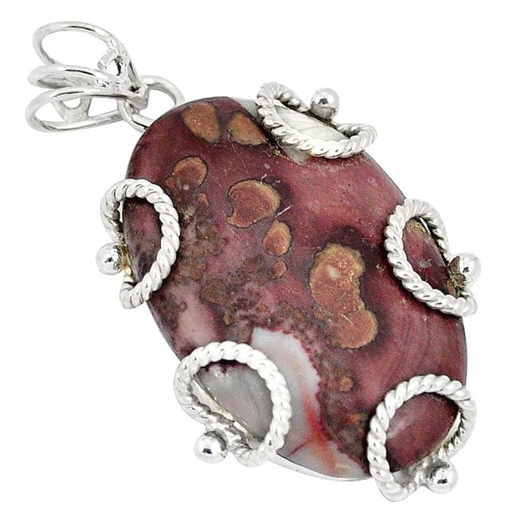 Natural brown coffee bean jasper 925 sterling silver pendant jewelry k37648