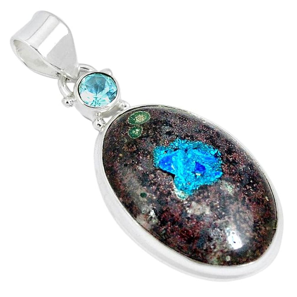 Natural blue cavansite topaz 925 sterling silver pendant jewelry k38909
