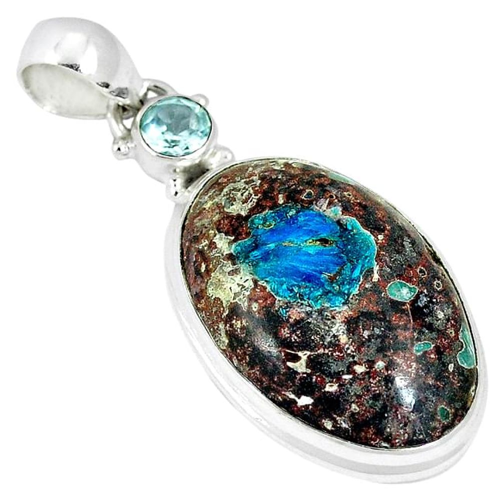 Natural blue cavansite topaz round 925 sterling silver pendant jewelry k38919