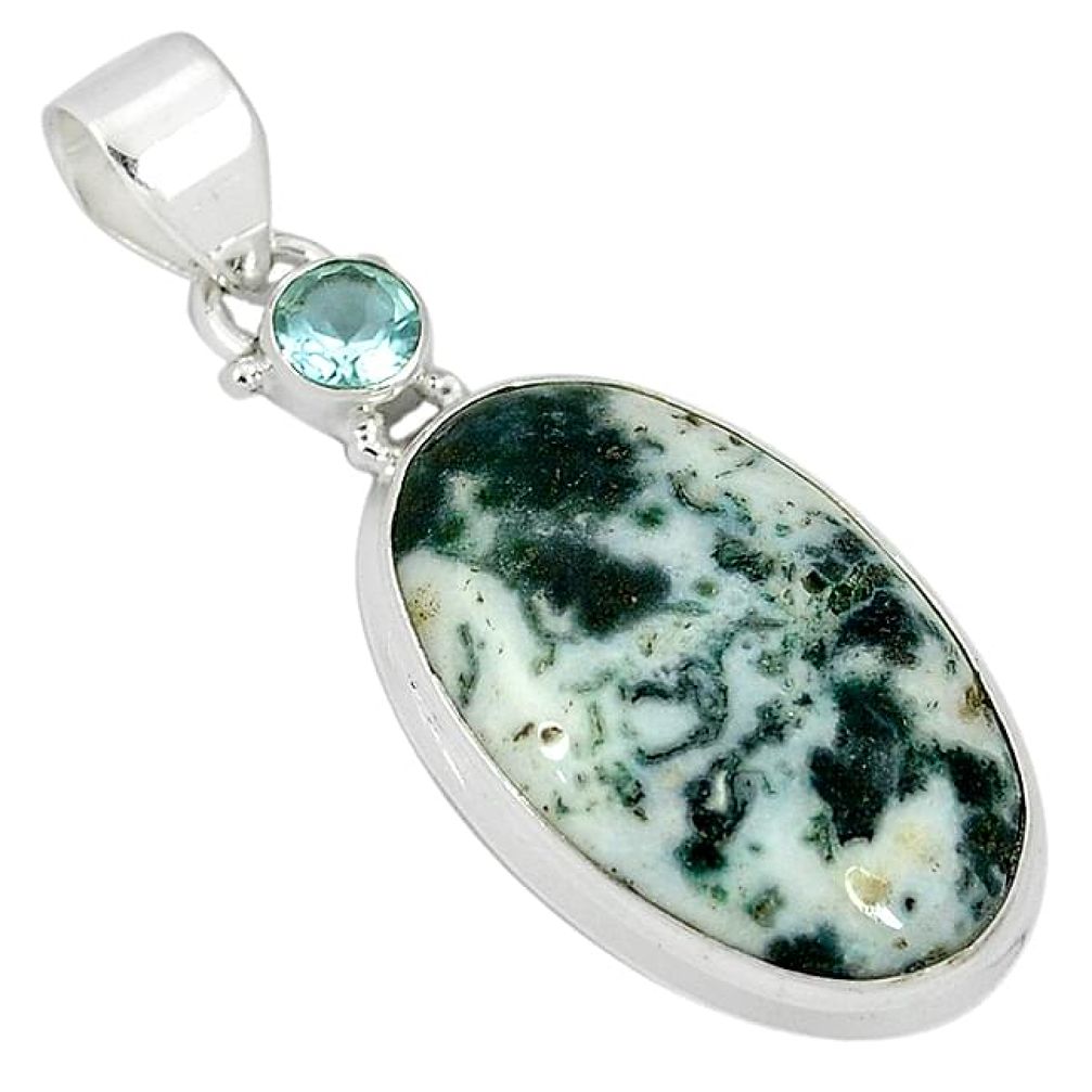 Natural white tree agate topaz 925 sterling silver pendant jewelry k38929