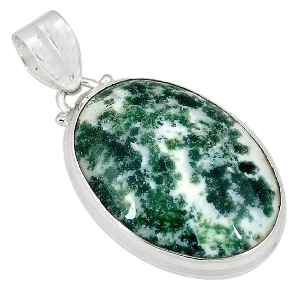 Natural white tree agate 925 sterling silver pendant jewelry k38930