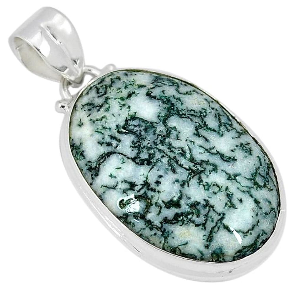 925 sterling silver natural white tree agate oval pendant jewelry k38932