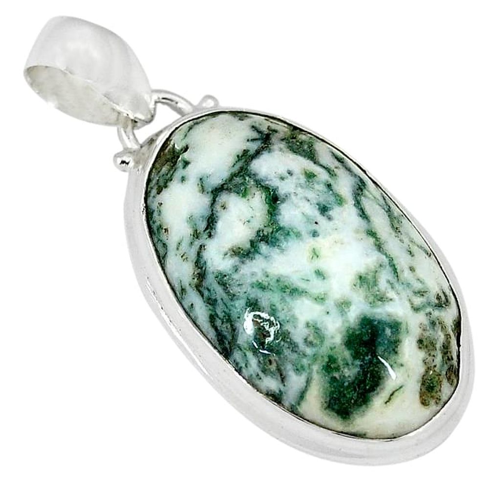 Natural white tree agate 925 sterling silver pendant jewelry k38933