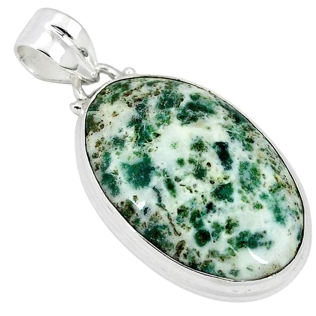 Natural white tree agate 925 sterling silver pendant jewelry k38934