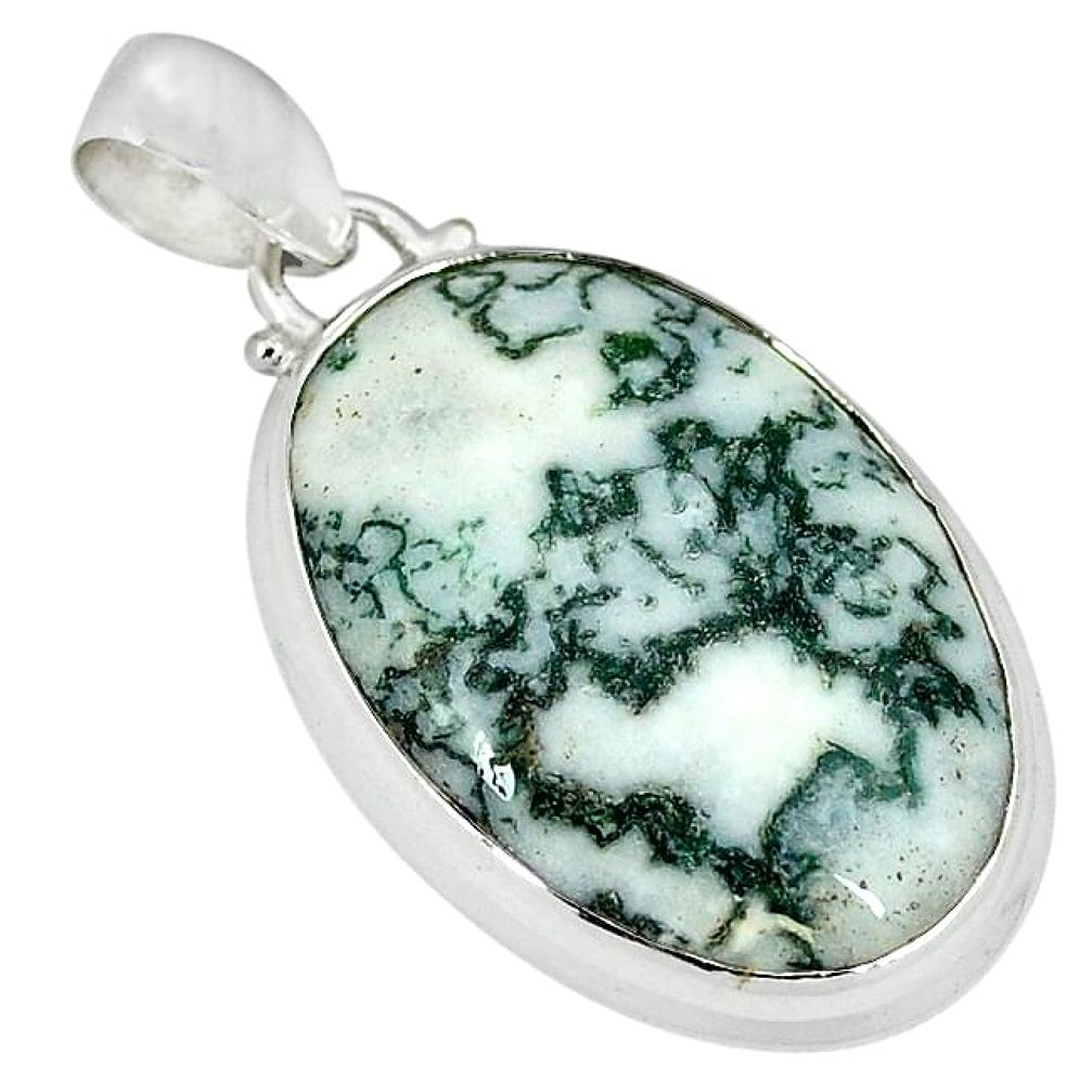 Natural white tree agate 925 sterling silver pendant jewelry k38936
