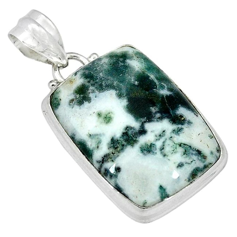 Natural white tree agate octagan 925 sterling silver pendant jewelry k38940