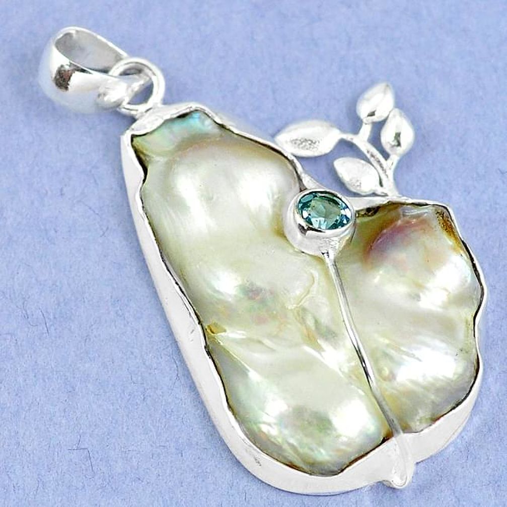 Natural white mother of pearl topaz 925 sterling silver pendant jewelry k39582