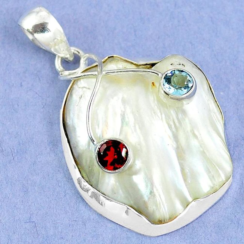 Natural white mother of pearl garnet 925 sterling silver pendant jewelry k39583