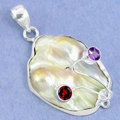 Natural white mother of pearl garnet 925 sterling silver pendant jewelry k39584