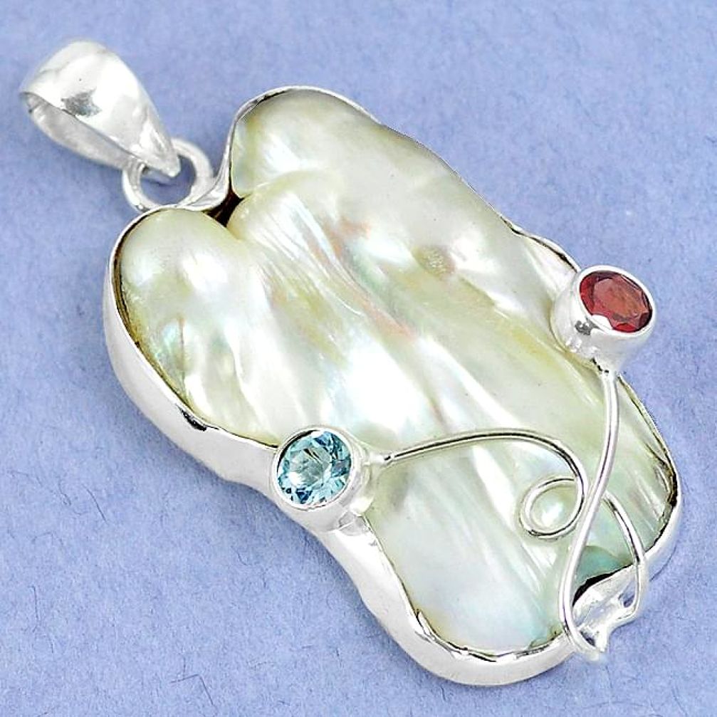 925 sterling silver natural white mother of pearl garnet topaz pendant k39585