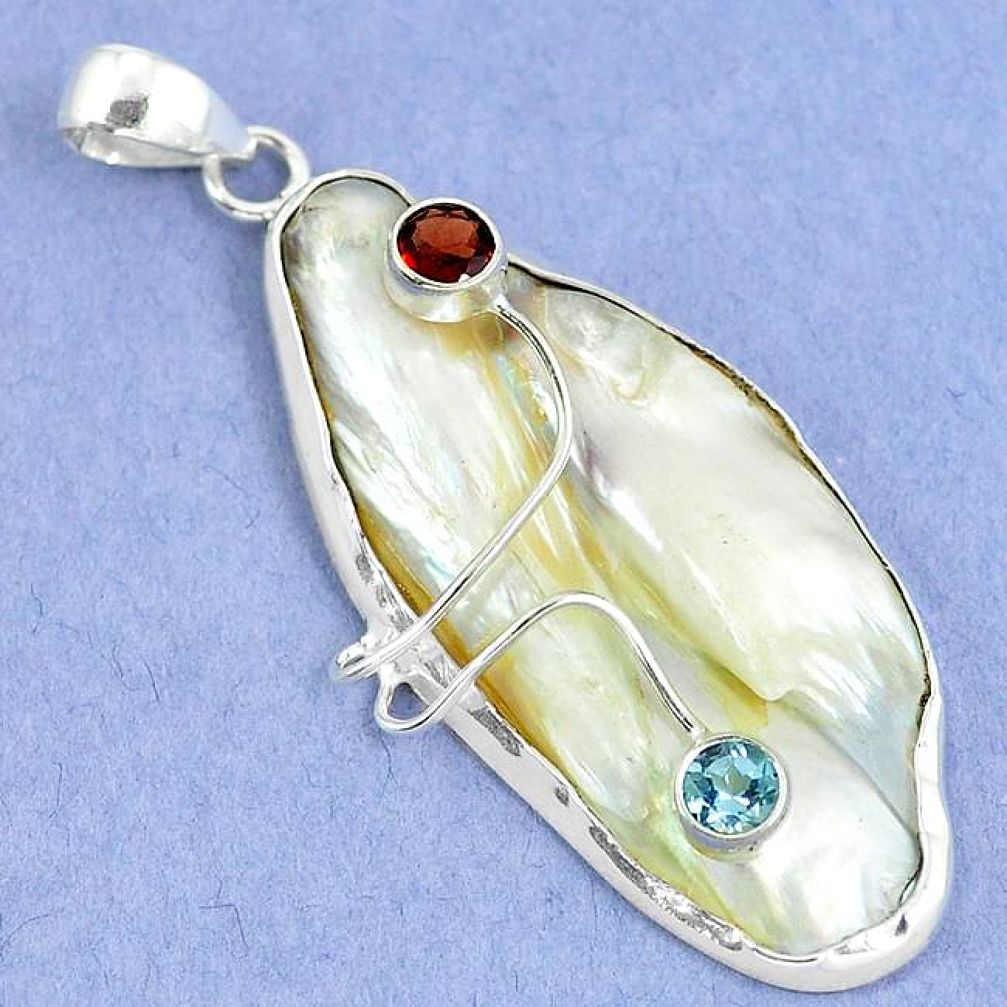 Natural white mother of pearl garnet topaz 925 sterling silver pendant k39588