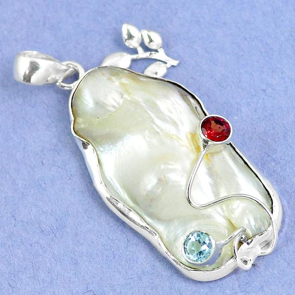 925 sterling silver natural white mother of pearl garnet topaz pendant k39590