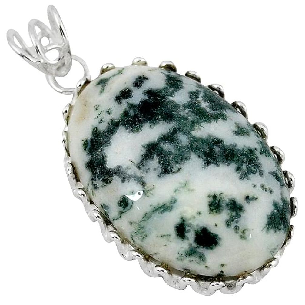 Natural white tree agate 925 sterling silver pendant jewelry k40935