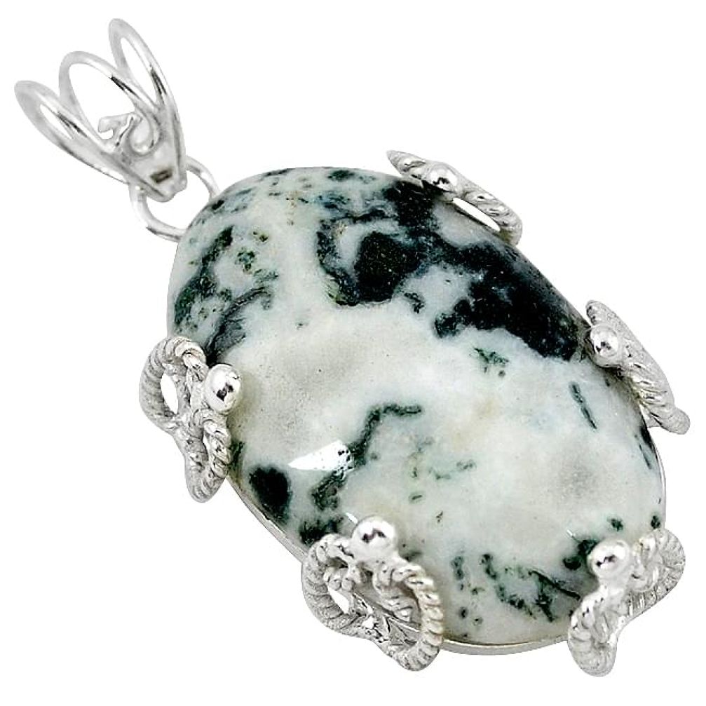 Natural white tree agate 925 sterling silver pendant jewelry k40940