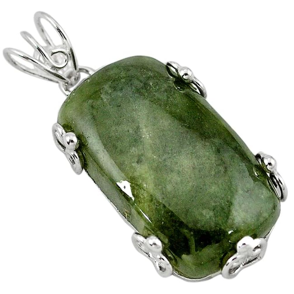 925 sterling silver natural green serpentine pendant jewelry k40963